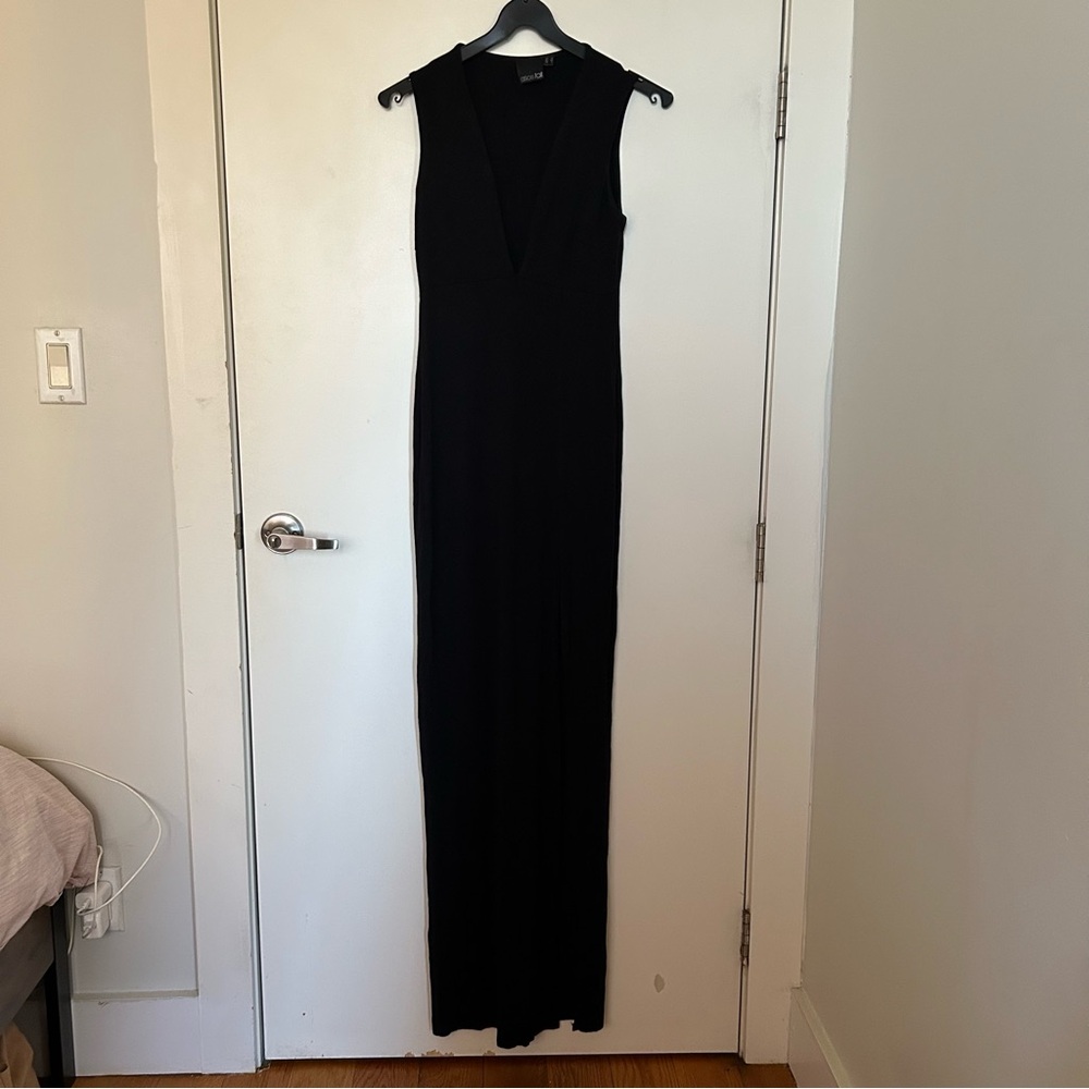 Vintage y2k ASOS Tall slinky black maxi evening dress with v neck & thigh slit